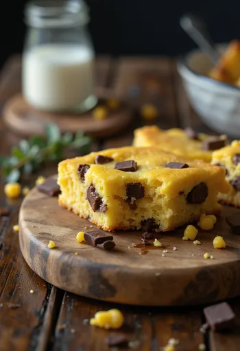 Fatias de cornbread com chocolate, servidas em prato simples