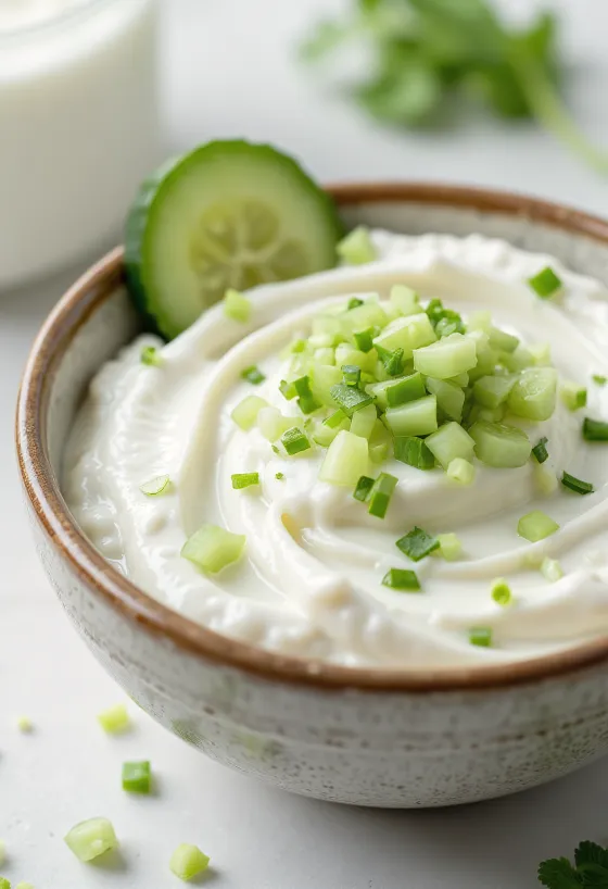 Molho de pepino com iogurte e dill servido
