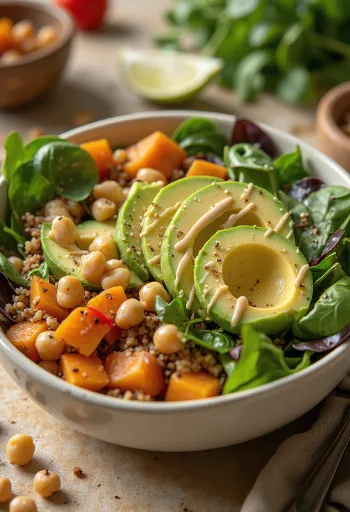 Buddha bowl de batata doce assada com quinoa e molho de tahine