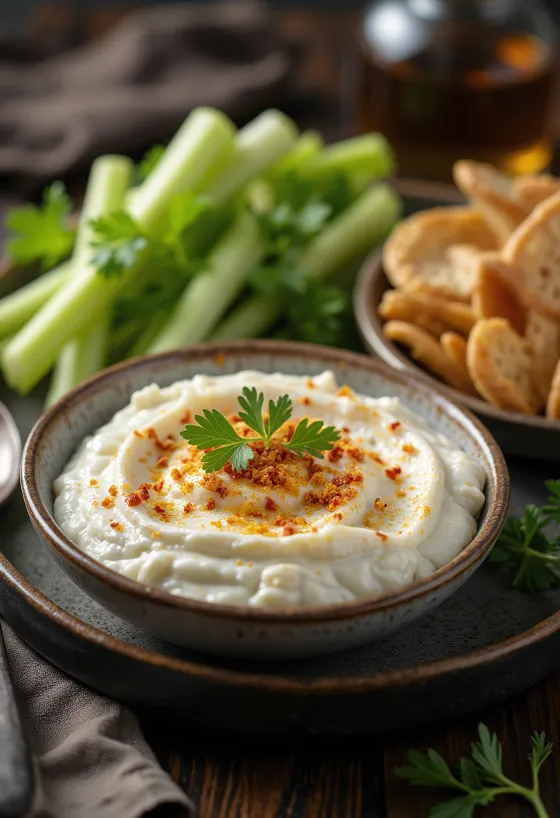 Tirokafteri com feta e cream cheese, rico creme de queijo feta servido com pão pita e vegetais
