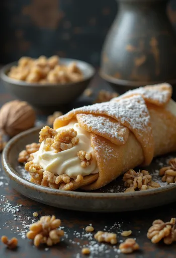 Cannoli de baunilha com nozes servido