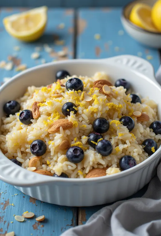 Arroz frito de mirtilo servido