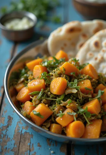 Gajar Methi Sabzi na tigela, decorado com coentro fresco