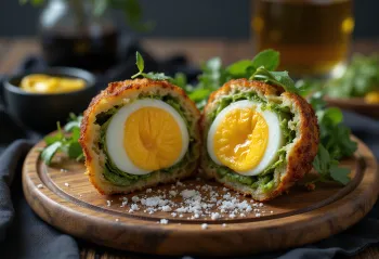 Scotch egg com recheio de legumes empanado dourado
