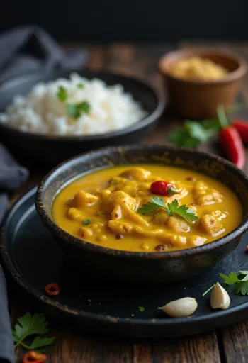 Molho de curry com leite de coco e pimenta servido