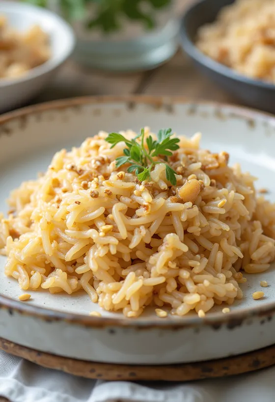 Prato de arroz frito chinês fumegante