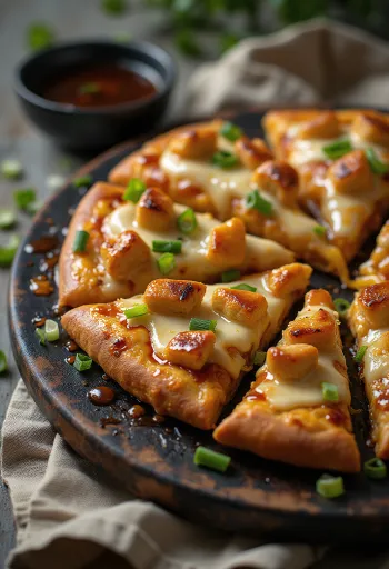 Pizza de frango teriyaki com frango grelhado e gergelim
