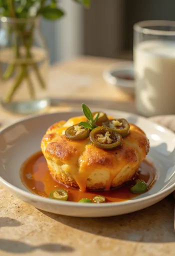 Muffins de jalapeño com cheddar e BBQ servidos