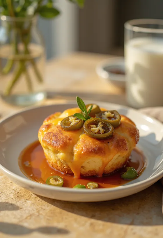 Muffins de jalapeño com cheddar e BBQ servidos