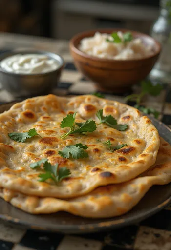 Paratha indiana recheada servida fresca