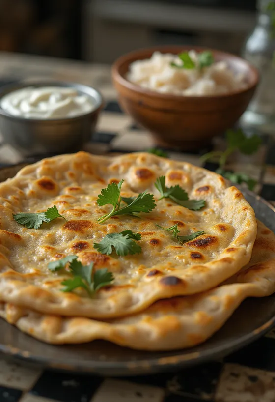 Paratha indiana recheada servida fresca