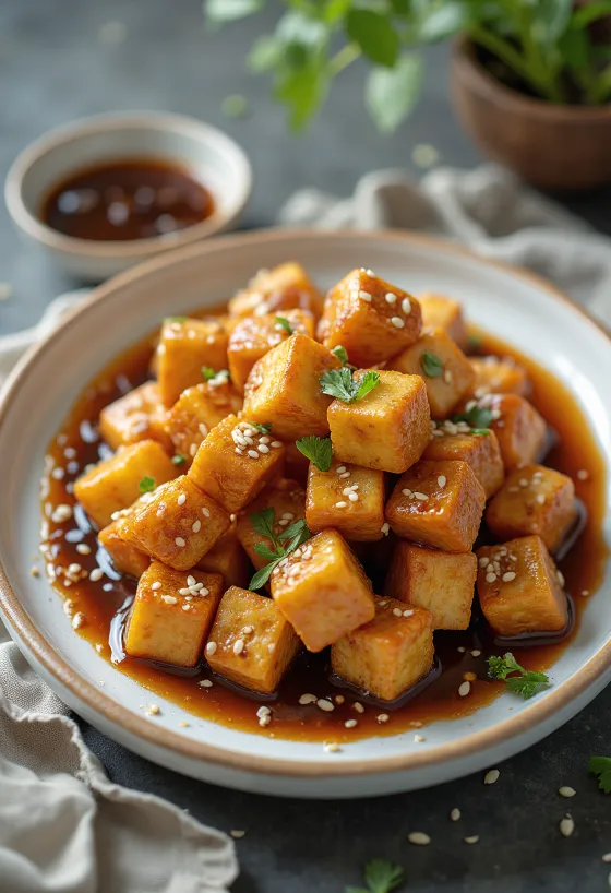 Tofu frito com molho de alho