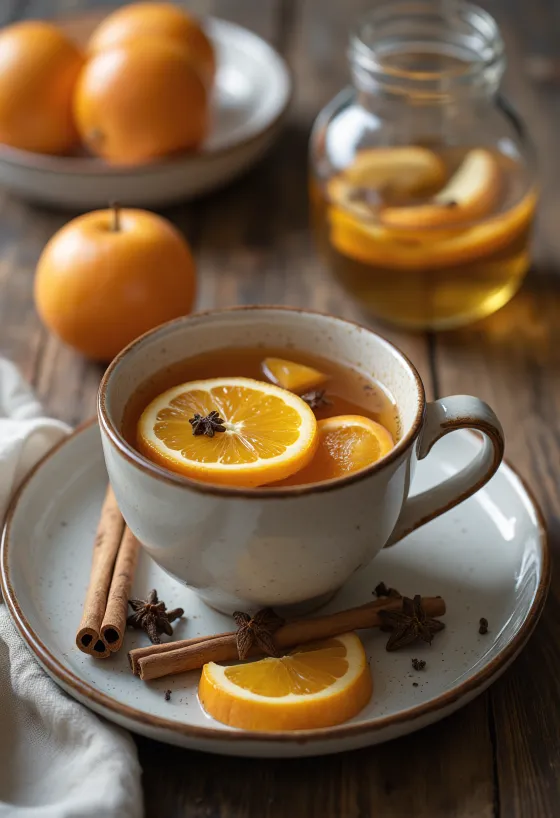 Chá de frutas de inverno servido em copo