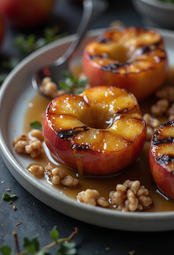 Maçã grelhada com maple syrup servida