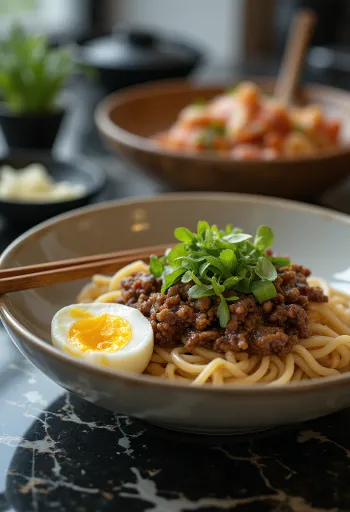 Mazemen: ramen seco com molho, carne moída e ovo cozido