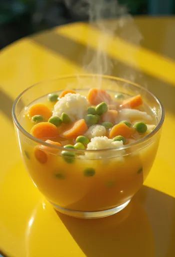Sopa de legumes fresca servida com cenoura, aipo e salsinha