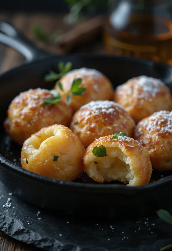 Æbleskiver sem glúten, dourado, com interior macio e exterior crocante