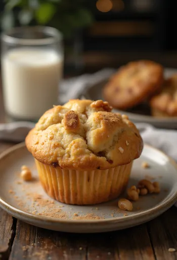 Muffin de maçã com nozes servido em um prato