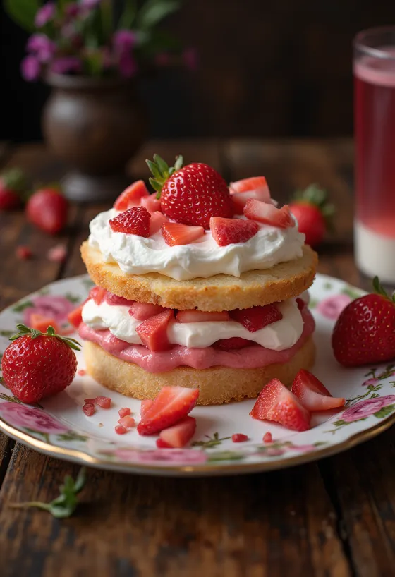 Bolo de morango ao rum decorado com morangos frescos
