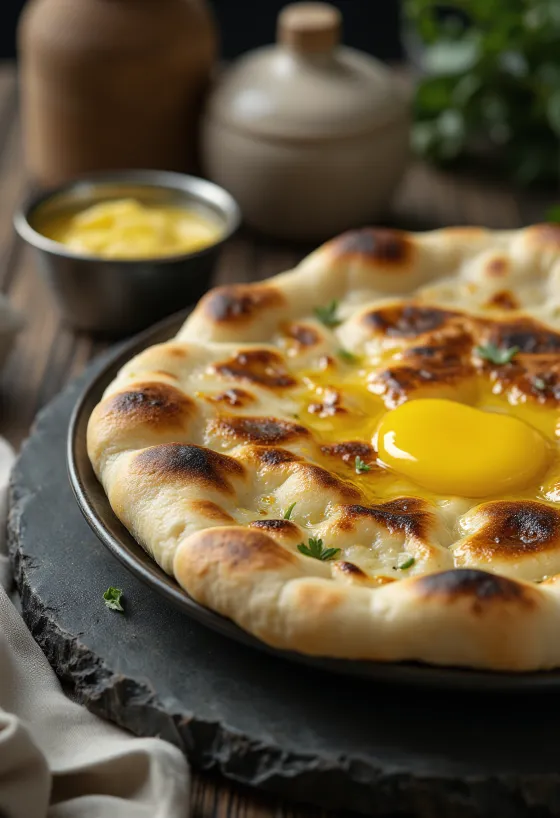 Pão naan na manteiga servido