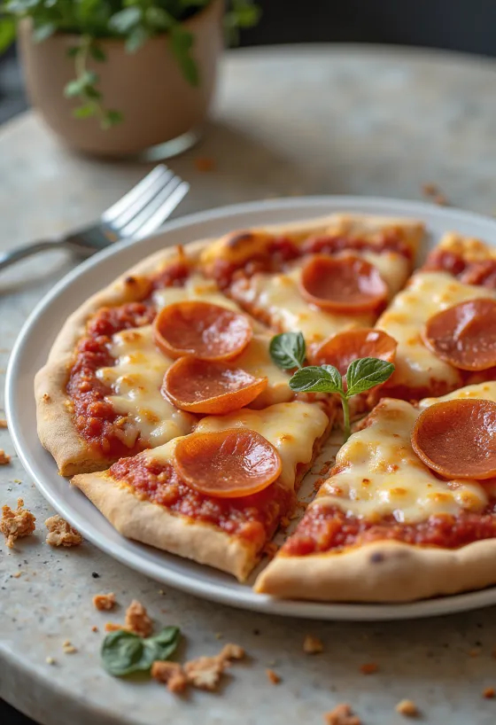 Pizza de pepperoni vegana com queijo e linguiça à base de plantas