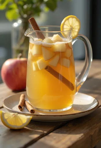 Suco de maçã com canela servido em garrafa