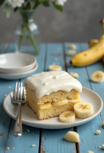 Torta de ricota com creme de banana em apresentação elegante