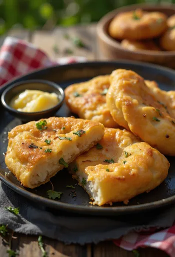Bannock temperado, pão fresco e condimentado, rico em especiarias.