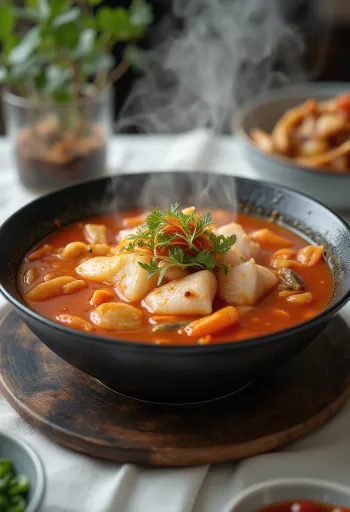 Kkongchi Jjigae, sopa de peixe coreana com kimchi e vegetais