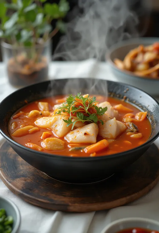 Kkongchi Jjigae, sopa de peixe coreana com kimchi e vegetais