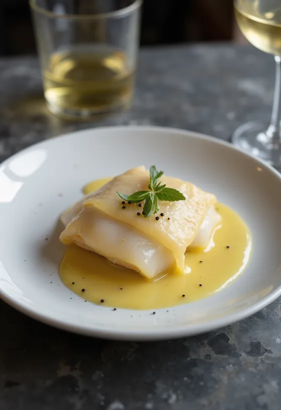 Lutefisk servido com molho de mostarda