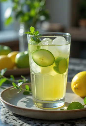 Sidra gelada de maçã verde servida