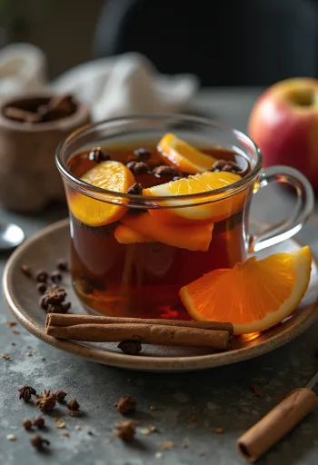 Chá de laranja com maçã servido em copo