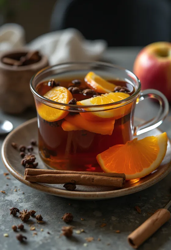 Chá de laranja com maçã servido em copo