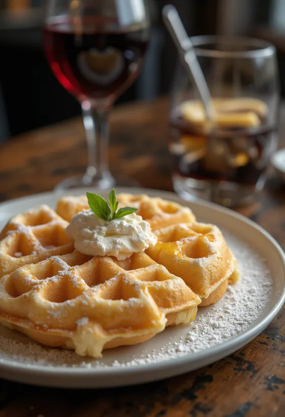 Waffle de vinho branco servido