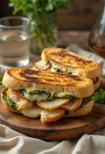Panini com frango, mozarela e molho pesto, grelhado