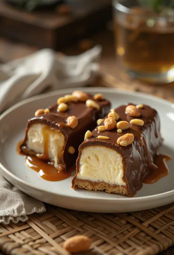 Barrinha de Sorvete Tipo Snickers com chocolate e amendoim