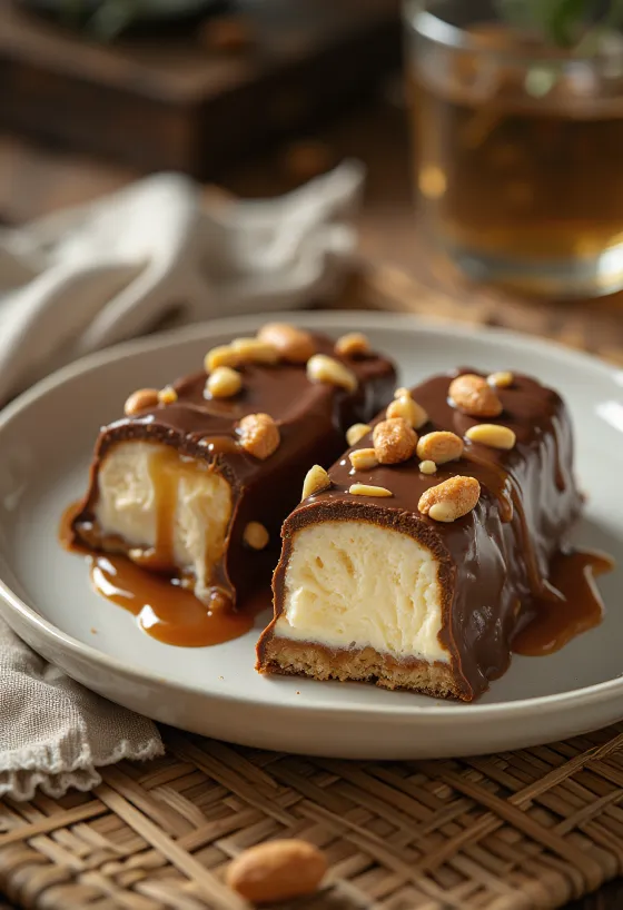 Barrinha de Sorvete Tipo Snickers com chocolate e amendoim