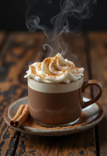 Chocolate quente com licor de ovo, chantilly e raspas de chocolate