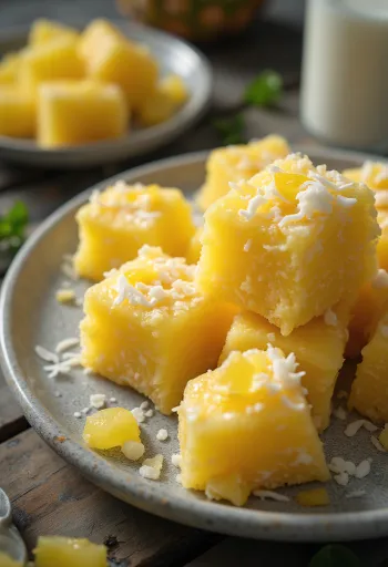 Cocada com abacaxi, doce de coco com pedaços de abacaxi fresco