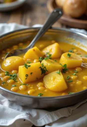 Ghugni com batata servido, com legumes ricos