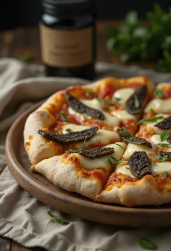 Pizza al Tartufo servida com mussarela e queijo parmesão
