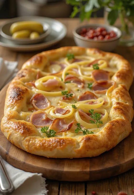 Calzone recheado com presunto e alho-poró