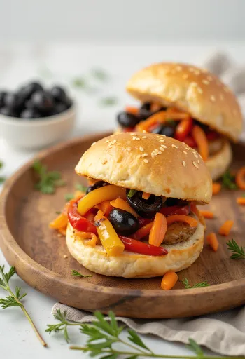 Bao bun com pimentão assado e azeitona servido