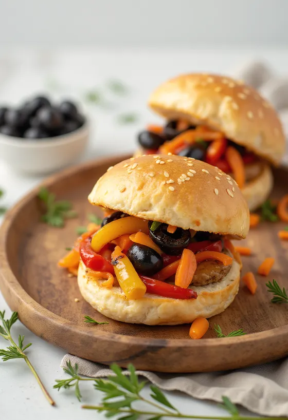 Bao bun com pimentão assado e azeitona servido