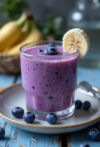 Smoothie de mirtilo servido em copo