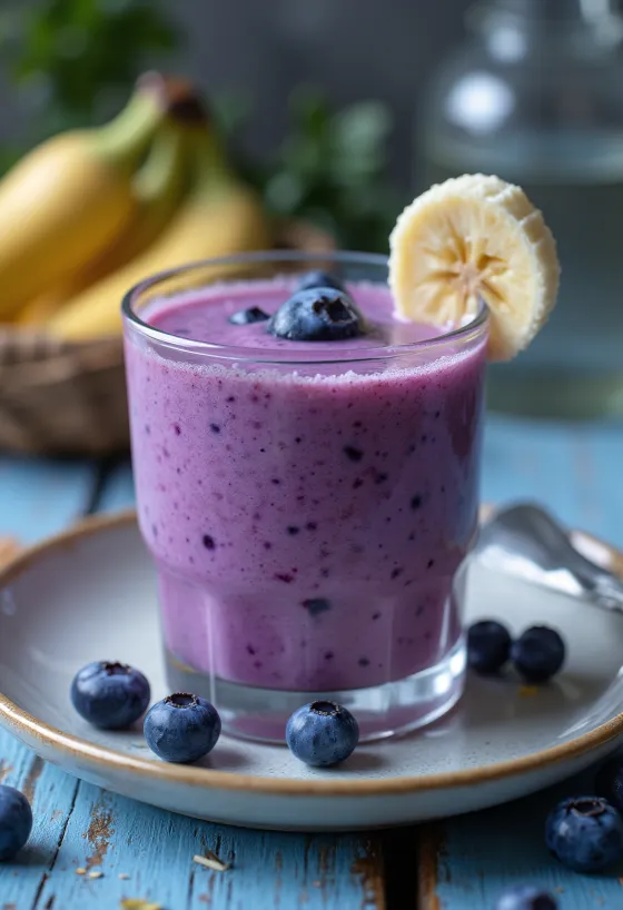 Smoothie de mirtilo servido em copo