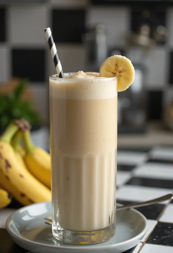 Milkshake de banana servido no copo