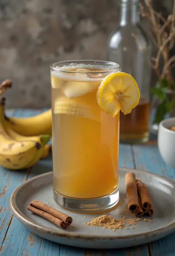 Cidra de banana com mel no copo
