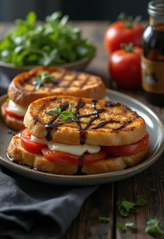 Panini com tomate e mozarela, grelhado, pão dourado